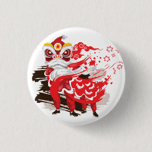 Chinesische Red Lion Dancer Illustration Button