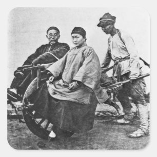 Chinesische Rickshaw, c.1870 (b/w-Foto) Quadratischer Aufkleber