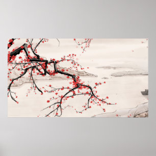 Chinesische Riverside Plum Blossom Tinte Malerei Poster