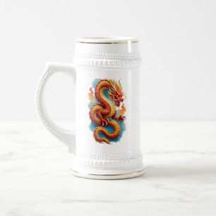 Chinesische Rote Drache Feuer-Illustration Bierglas