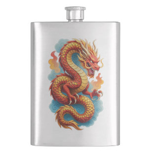 Chinesische rote Drache-feuer-Illustration Flachmann