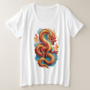 Chinesische rote Drache feurige Illustration-67561 Große Größe T-Shirt