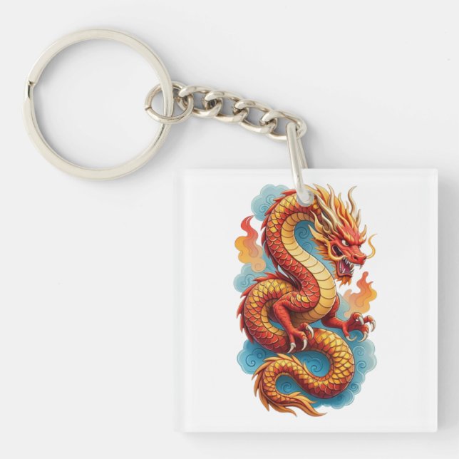 Chinesische rote Drache feurige Illustration-67561 Schlüsselanhänger (Vorderseite)