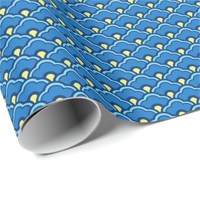 Chinesische Scallops, Ocean Blue und Indigo Wrappi Geschenkpapier (Rolleneckpunkt)