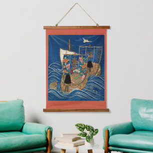 Chinesische Schiffe, Wohlstand und Erfolg der Zier Wandteppich Mit Holzrahmen