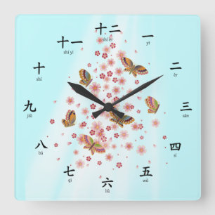 Chinesische Schmetterlingszahlen Pinyin Phonetics Quadratische Wanduhr
