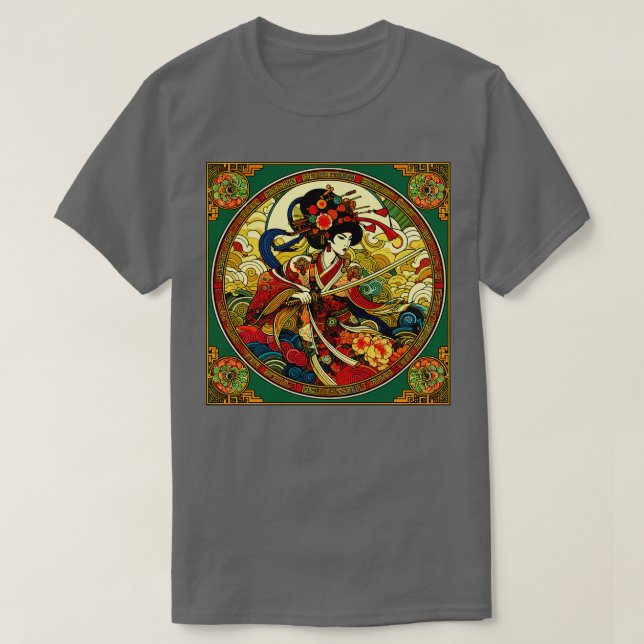 Chinesische Schwertfliegerin im Art-Déco-Stil T-Shirt (Design vorne)
