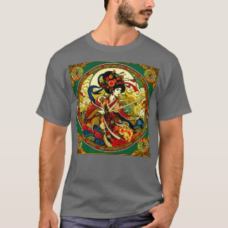 Chinesische Schwertfliegerin im Art-Déco-Stil T-Shirt