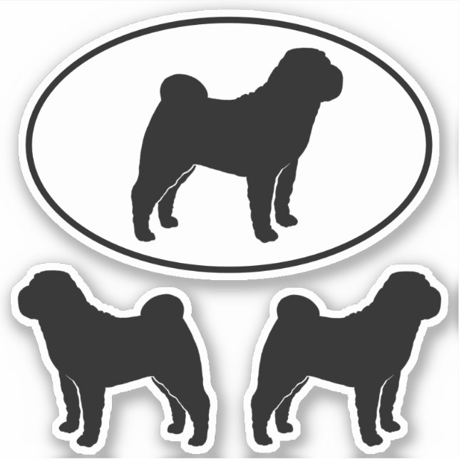 Chinesische Shar-Pei-Hunde-Silhouetten Vinyl-Stick Aufkleber (Vorderseite)