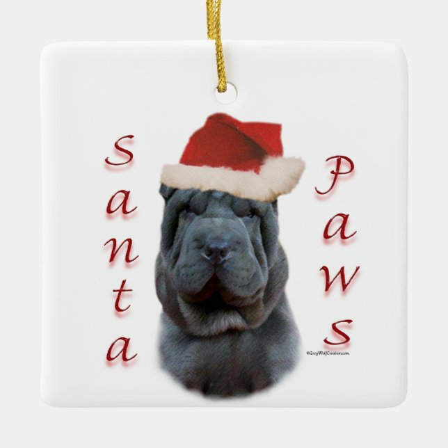 Chinesische Shar-Pei Santa Paws Keramikornament (Vorderseite)