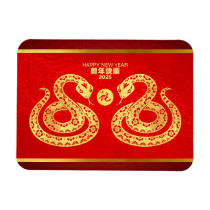 Chinesische Silvesterschlange Doppelgoldene Papier Magnet