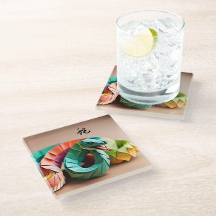 Chinesische Silvesterschlange Ideogram Zodiac Birt Glasuntersetzer