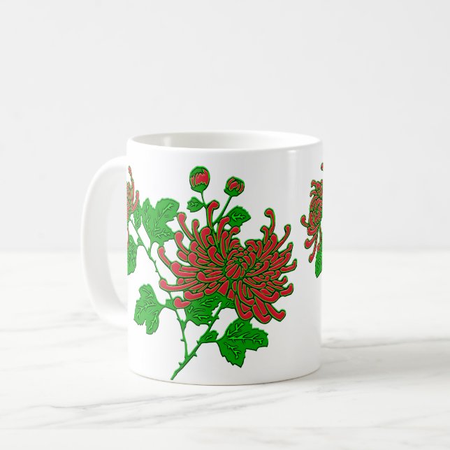 Chinesische Spider Chrysanthemen in Deep Red Kaffeetasse (Vorderseite Links)