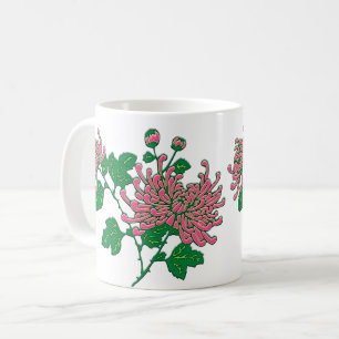 Chinesische Spider Chrysanthemen in Korallenrosa Kaffeetasse
