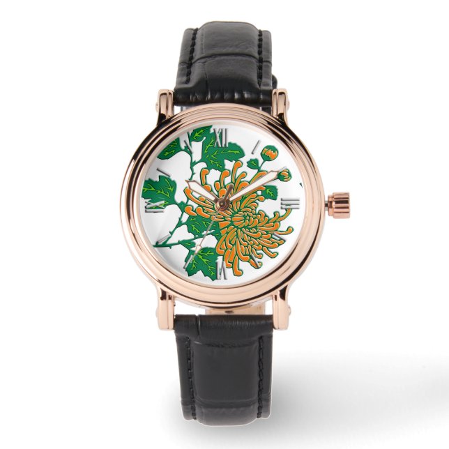 Chinesische Spinnenchrysanthemen - hellorange Armbanduhr (Vorderseite)