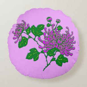 Chinesische Spinnenchrysanthemen - Lavendel Rundes Kissen