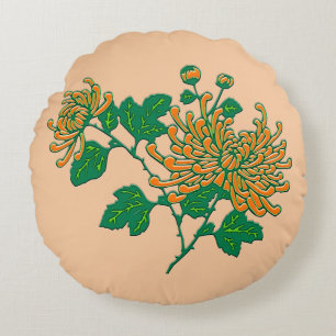 Chinesische Spinnenchrysanthemen - Mandarinorange Rundes Kissen
