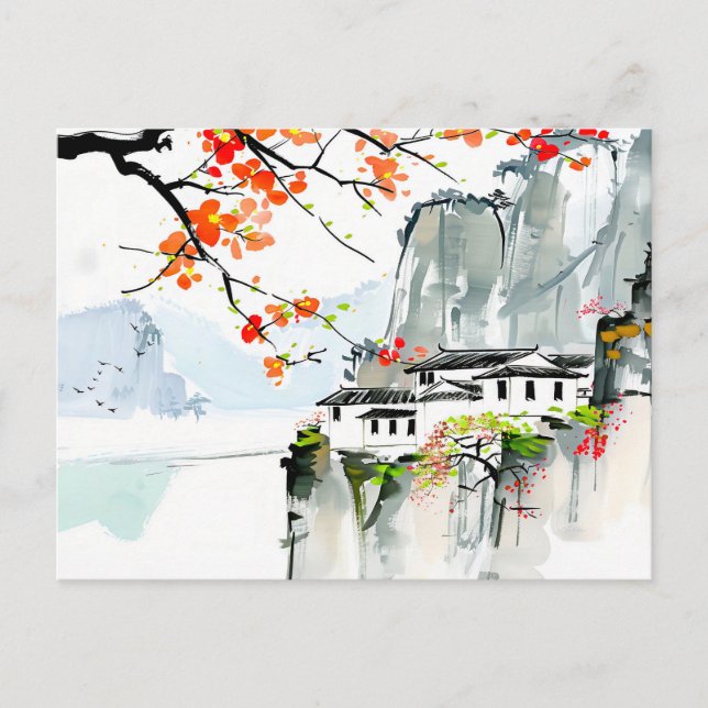 Chinesische Springtime in einem Bergdorf Postkarte (Vorderseite)