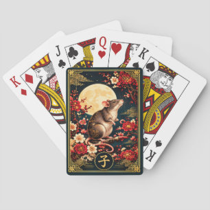 Chinesische Sternzeichen-Ratte mit goldenen Mond-S Spielkarten