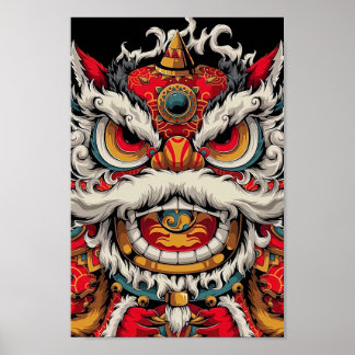 Chinesische Tanzlion - farbenfrohe Illustration Poster