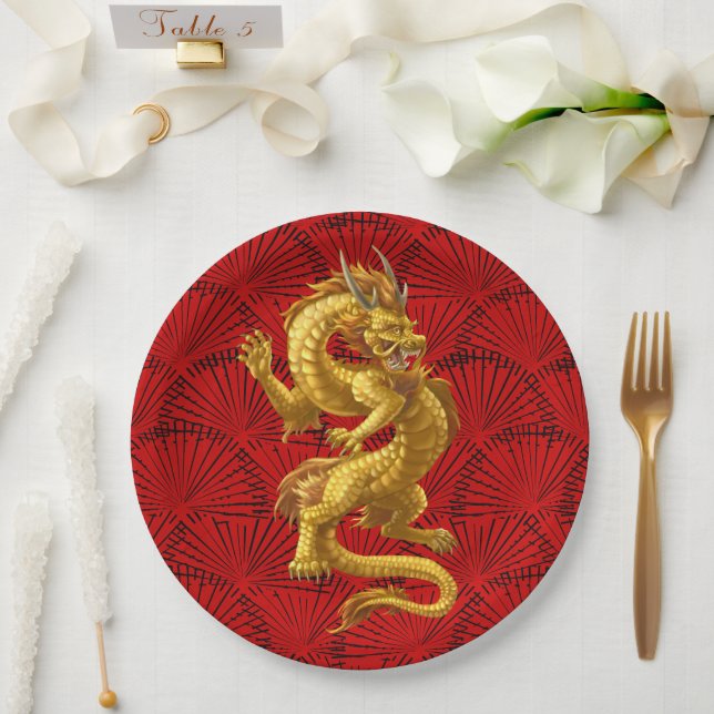Chinesische Teller des Glücksspiel-Gold-Drachenpap (Hochzeit)