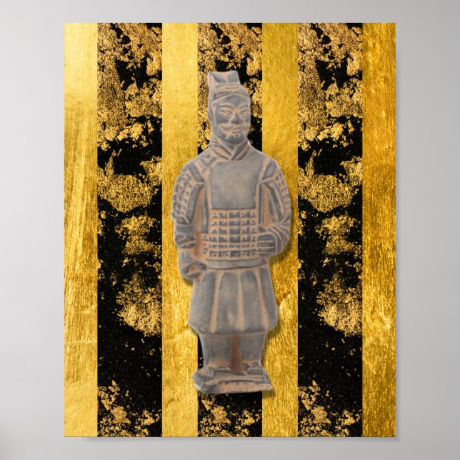 Chinesische Terracotta-Kriegerin Gold Black Wall Poster (Vorne)