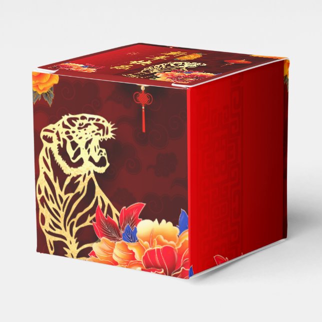 Chinesische Tiger-Papier-schneiden Peonies Neujahr Geschenkschachtel (Vorderseite)