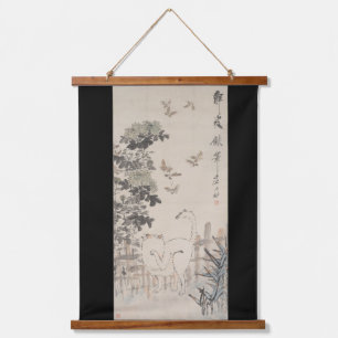 Chinesische Tinte und Farbmalkatze und Schmetterli Wandteppich Mit Holzrahmen
