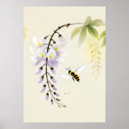 Chinesische Tintenfisch-Biene auf Wisteria Poster
