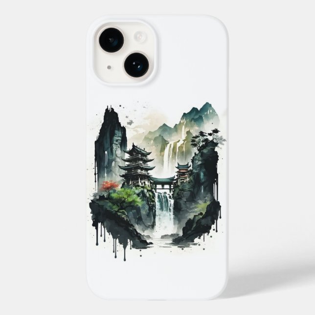 Chinesische Tintenlandschaft mit Wasserfall Case-Mate iPhone Hülle (Rückseite)