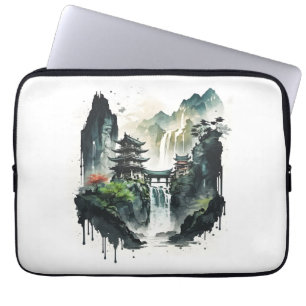 Chinesische Tintenlandschaft mit Wasserfall Laptopschutzhülle