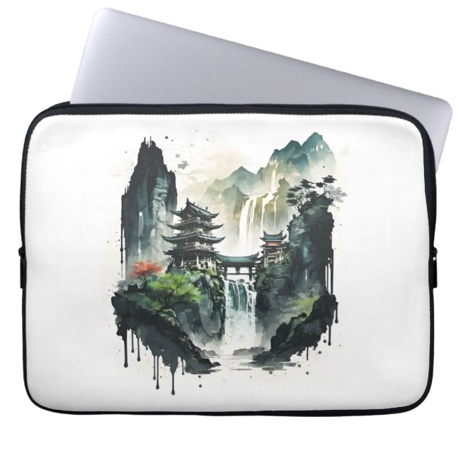 Chinesische Tintenlandschaft mit Wasserfall Laptopschutzhülle (Vorderseite)
