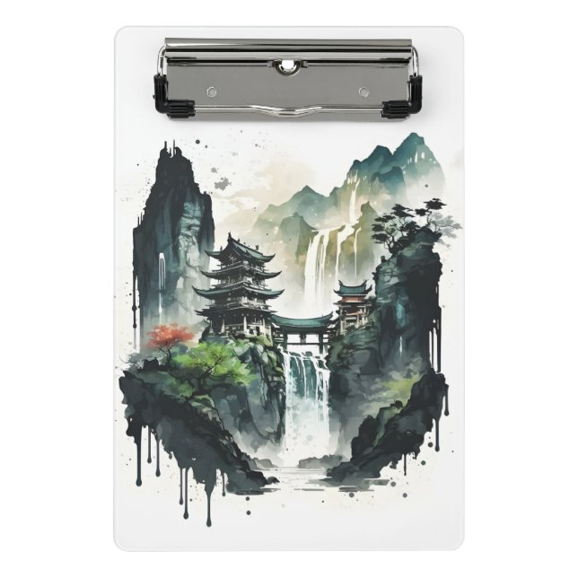 Chinesische Tintenlandschaft mit Wasserfall Mini Klemmbrett (Vorderseite)