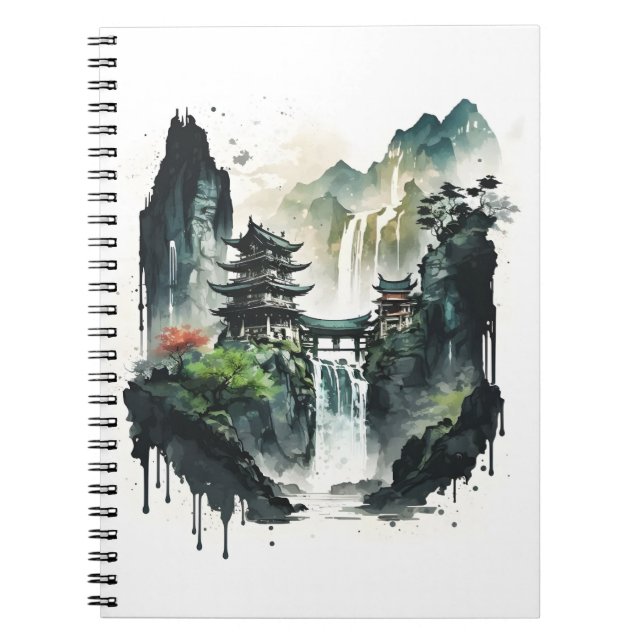 Chinesische Tintenlandschaft mit Wasserfall Notizblock (Vorderseite)