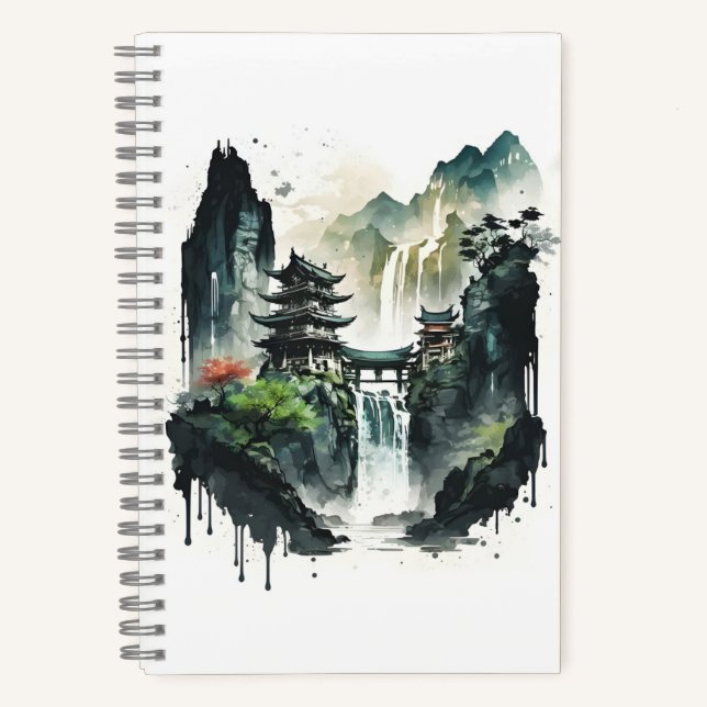 Chinesische Tintenlandschaft mit Wasserfall Notizbuch (Vorderseite)