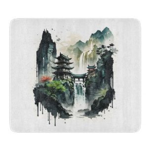 Chinesische Tintenlandschaft mit Wasserfall Schneidebrett