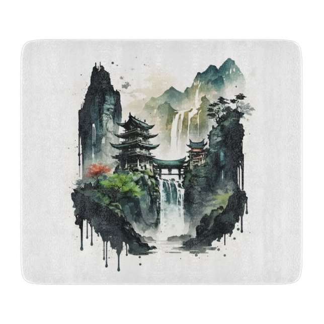 Chinesische Tintenlandschaft mit Wasserfall Schneidebrett (Vorderseite)