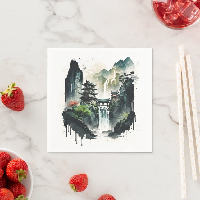 Chinesische Tintenlandschaft mit Wasserfall Serviette (Beispiel)