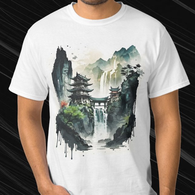 Chinesische Tintenlandschaft mit Wasserfall T-Shirt (Von Creator hochgeladen)