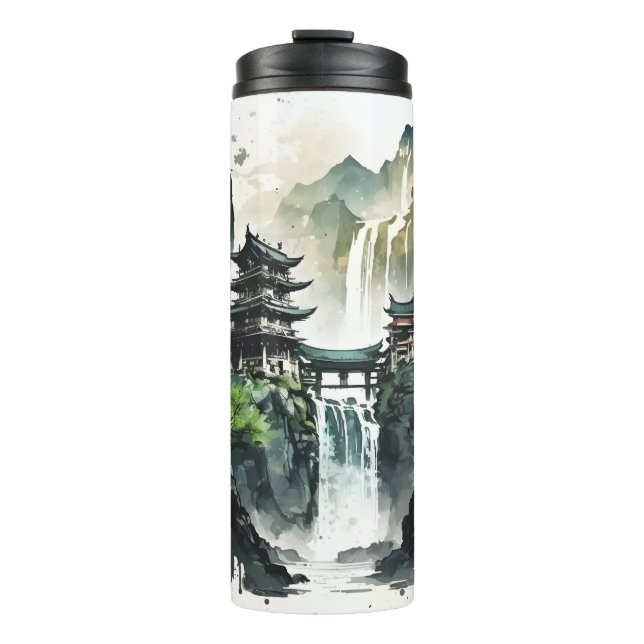 Chinesische Tintenlandschaft mit Wasserfall Thermosbecher (Vorderseite)