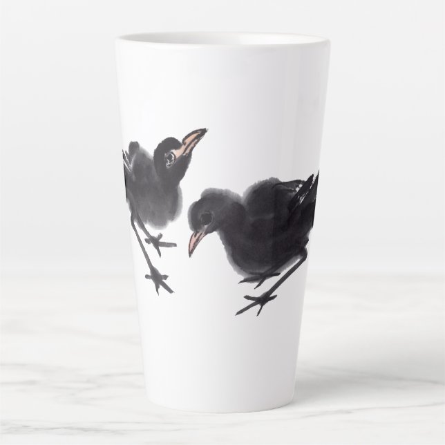 Chinesische Tuschekunst mit Vogelmotiv Milchtasse (Vorderseite)