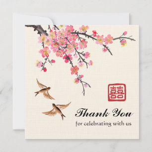 Chinesische Tuschmalerei Blumen und Vögel Hochzeit Dankeskarte