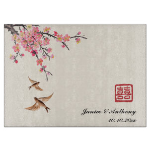Chinesische Tuschmalerei Floral Vogel Hochzeit Schneidebrett