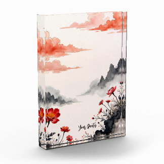 Chinesische Tuschwasch-Mohn-Kunst Fotoblock