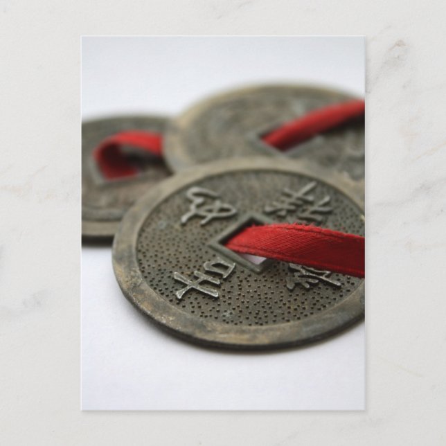 Chinesische Viel Glück-Münzen Postkarte (Vorderseite)