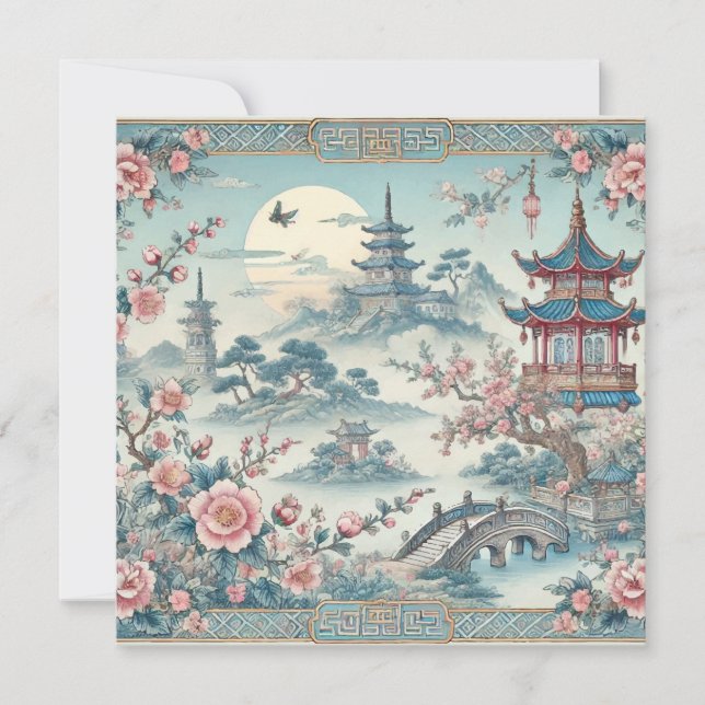 Chinesische Vintag-blaue Tile-Karte Karte (Vorderseite)