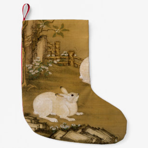 Chinesische Vintage-Kunst: Zwei weiße Hasen - Male Kleiner Weihnachtsstrumpf