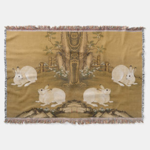 Chinesische Vintage-Kunst Zwei weiße Kaninchen Gem Decke