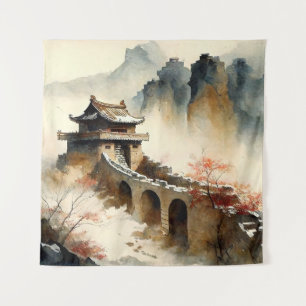 Chinesische Wasserfarbe Die große Mauer Wandteppich