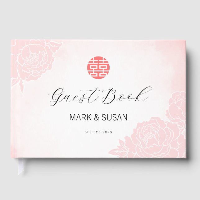 Chinesische Wasserfarbe Doppelglückliche Hochzeit Gästebuch (Vorderseite)